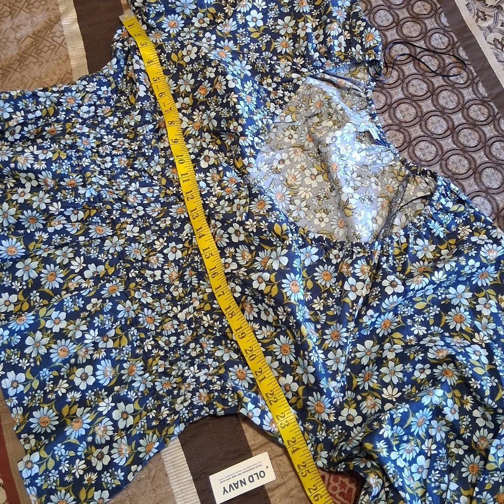 Old‎ Navy Smocked Vneck Peplum Peasant Blue Floral Puff Sleeve Boho SzXL